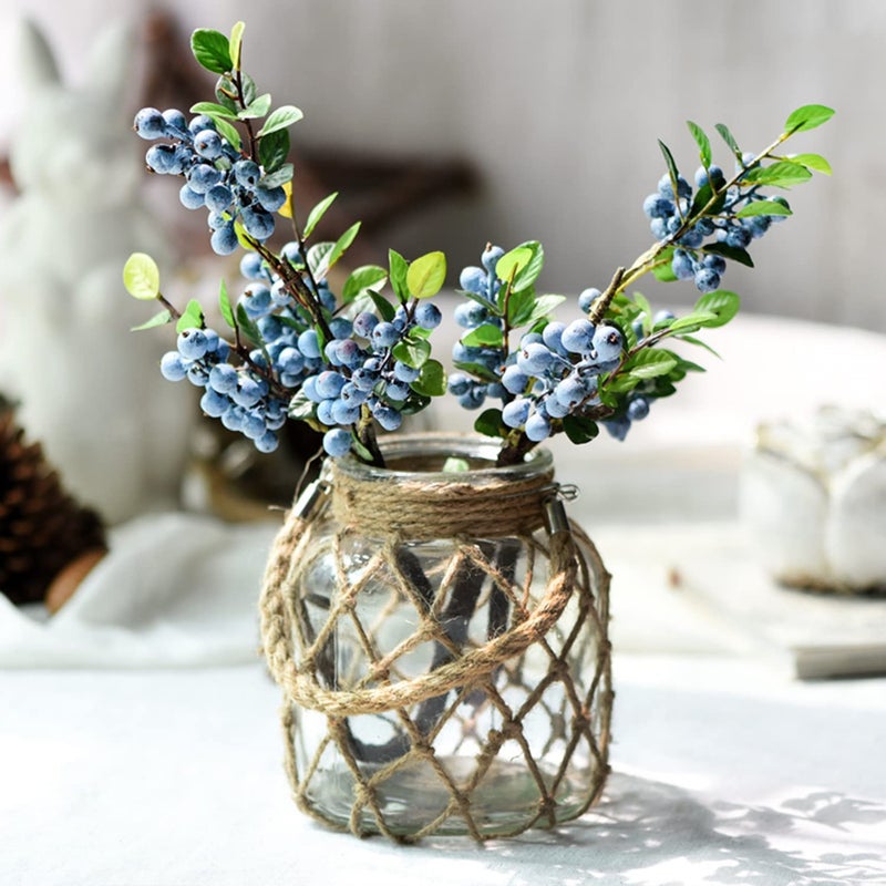 Funsoba Rustic Hanging Mason Nautical Jar Creative Rope Net Dry Flower Glass Vase with Handle 6.5 Inch - Image 2